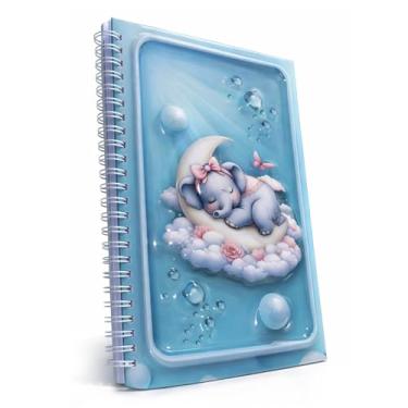 Imagem de omatek smart technologies Caderno espiral com capa brilhante 3D A5 – Caderno de capa dura fofo com 80 folhas – Caderno escolar para crianças, meninas e meninos – Pequeno elefante sonhador