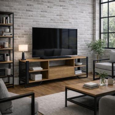 Imagem de Rack Aparador Estante Sala Corredor Industrial Metal Preta - LaCasaMia