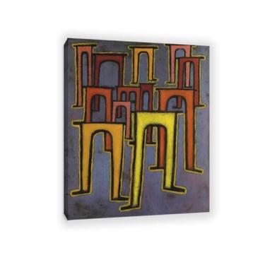 Imagem de Paul Klee Impressão artística Revolução do Viaduto famosa reprodução de pintura em tela Paul Klee decoração de parede para sala de estar quarto galeria embrulhada decoração de casa 80 x 60 cm (31 x 24