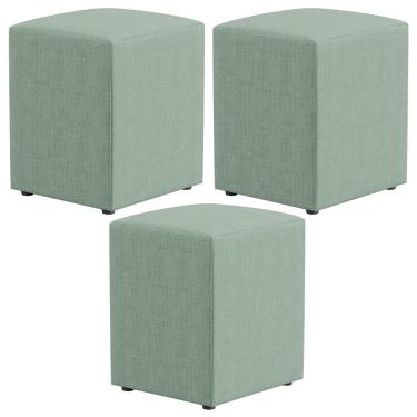 Imagem de Kit 03 Puffs Quadrado Decorativo Sala De Estar L02 Linho Verde Menta - Lyam Decor