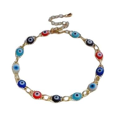 Imagem de Pulseira De Olho Grego Colorida Banho De Ouro Para Mulheres, Acessório