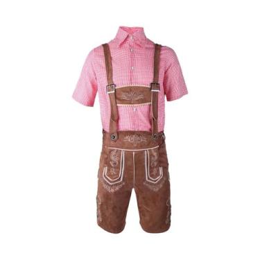Imagem de Fantasia De Oktoberfest Masculina M-XXL Com Camisa De Manga Curta Xadr