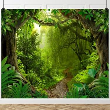 Imagem de Pano de fundo de selva encantada floresta tropical Rinforest paisagem natural safári infantil decoração de festa de aniversário 3 x 2,4 m