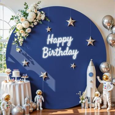 Imagem de Capa de fundo redonda azul marinho de 2,2 m com arco de círculo elástico para casamento capa de arco redondo para chá de panela, chá de bebê, sessão de fotos, balão, arco, festa de aniversário, fundo