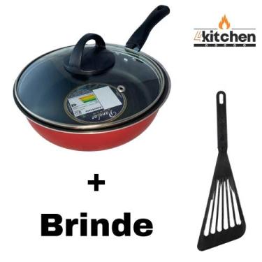 Imagem de Panela Frigideira Antiaderente Teflon Vermelho 18cm + Brinde Cor:Preto