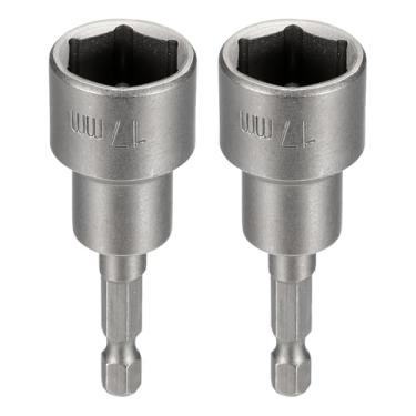 Imagem de HARFINGTON 2 peças de broca de chave de porca soquete métrico de 17 mm haste sextavada de 1/10.2 cm (65 mm), soquetes magnéticos de 6 pontos de troca rápida, conjuntos de parafusos de aço Cr-V para