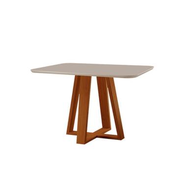 Imagem de Mesa De Jantar Floripa Madeira Maciça 90x90cm Tampo Quadrado Vidro Móveis Minas Cor Off White