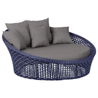 Imagem de Chaise Hungria Pintura Preta Corda Náutica E11 Trama Azul