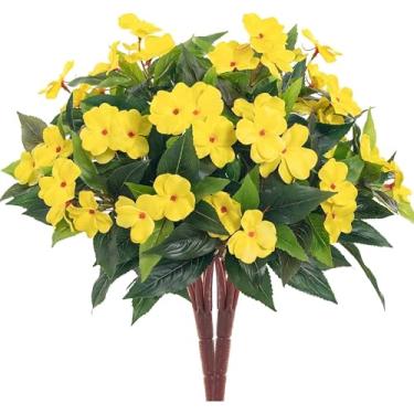 Imagem de GORGOU 4 peças de buquê de flores artificiais impatiens para decoração ao ar livre, plantas artificiais resistentes a UV, flores de seda para ambientes internos e externos, jardim, varanda, pátio