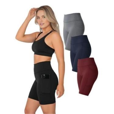 Imagem de Kit 3 Bermudas Fitness Feminina Bolso Lateral Cores Sortidas-Feminino