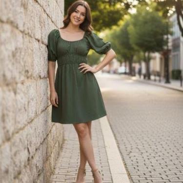 Imagem de Vestido Curto Feminino com Manga Bufante e Decote Canoa Malwee-Feminino