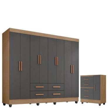Imagem de Guarda Roupa Casal Porto com Cômoda Lite 4 Gavetas 01 Porta Nature Cin