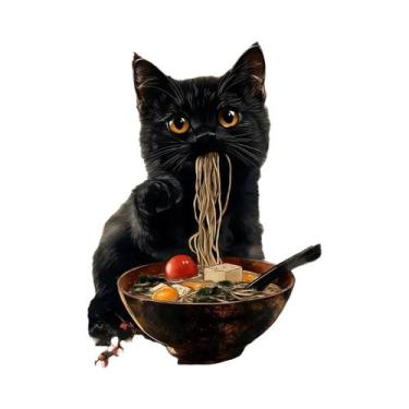 Imagem de Pôster De Lona Com Gato Japonês Comendo Macarrão, Arte Moderna Para Co