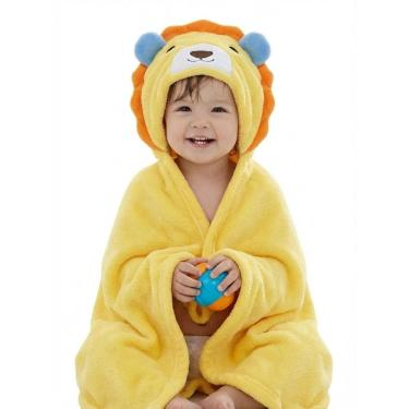 Imagem de Manta Cobertor Toalha de Banho com Capuz para Bebê Criança Lorben Manto Bichinhos Fleece Macio Leão