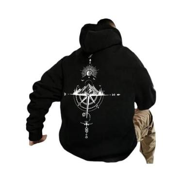 Imagem de Hoodie Vintage Masculino Com Estampa De Bússola, Alta Qualidade, Manga