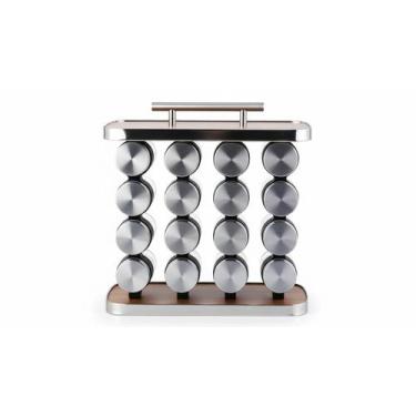 Imagem de Porta Condimentos Vertical Com Alça Inox Madeira Vidro 16pçs - Concept