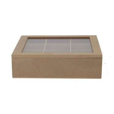 Imagem de Caixa Mdf Le com 9 Divisórias com Tampa Acrílica 22x22x6cm