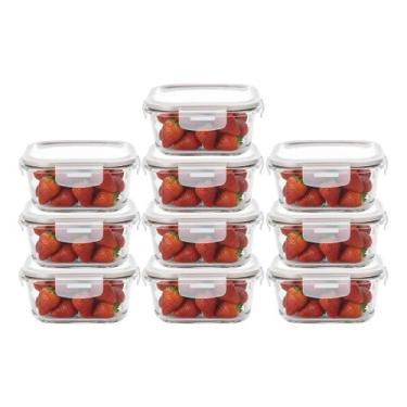 Imagem de 10 Pote Hermético de Vidro Quadrado Com Tampa 520ml Alimentos - Aratem