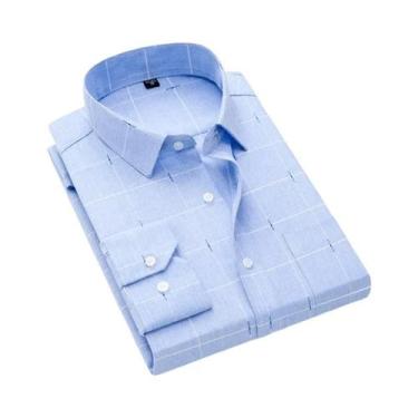 Imagem de Camisa Xadrez Masculina De Manga Longa Clássica Formal Casual Macia Co