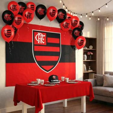 Imagem de Kit festa Flamengo Decoração Aniversá Toalha + Painel +Balão - Piffer 