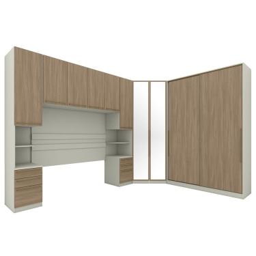 Imagem de Quarto Modulado Casal Seletto 5 Peças Com Closet Areia-jequitibá E Espelho - Móveis Hen...