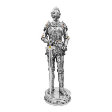 Imagem de Estatueta Cavaleiro Medieval Prateado com Espada Decorativo 35cm - Imp