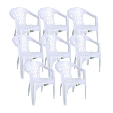 Imagem de Kit 8 Cadeiras De Plástico Com Braço Duo Bella Duoplastic Branco