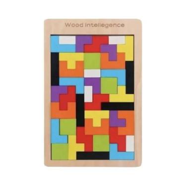 Imagem de Quebra-Cabeça Colorido 3D De Madeira Tetris Brinquedo De Lógica Em For