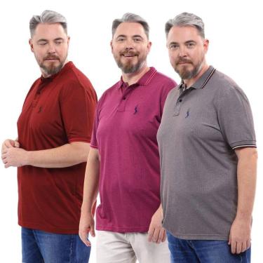 Imagem de Kit 3 Camisa Polo Plus Masculina Piquet Dia a Dia