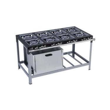 Imagem de Fogão Industrial 8 Bocas Duplas 30X30 com Forno Luxo Metalmaq