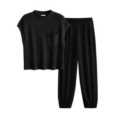 Imagem de Conjunto de Moletom PRETTYGARDEN Preto Blusa de Tricô e Calça XXL