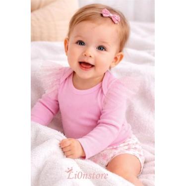Imagem de Kit 4 ou 2 Bodys para bebe manga longa infantil menina Ribana com Tule