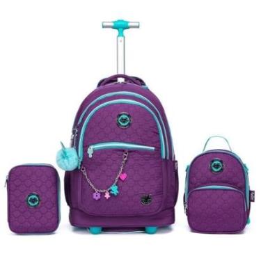 Imagem de Kit Mochila Rodinha Feminina Juvenil Escolar Estojo Lancheira Térmica 36 Litros-Feminino