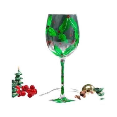 Imagem de Copo De Vidro Pintado À Mão Com Tema De Natal, Árvore De Natal Vermelh