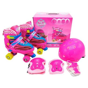 Imagem de Patins 4 Rodas Infantil Unitoys Quad Rosa - com Acessórios, 30-33