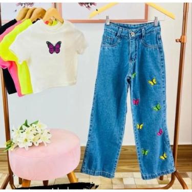 Imagem de Calça jeans infantil borboleta - Jujumodakids 
