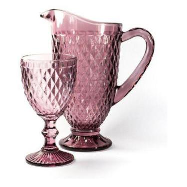 Imagem de Conjunto Lilás 6 Taças Vidro 300ml E Jarra De 1,2 Litros - VestCasa - 