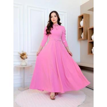 Imagem de Vestido Feminino Longo Terra Prometida Gravatinha, Rosa, G