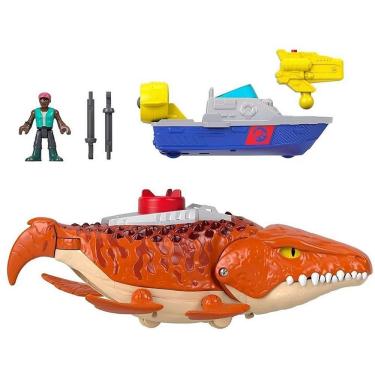 Imagem de Brinquedo Imaginext JW Rebirth Mosasaurus com Som e Movimento e Barco Patrulha Mattel