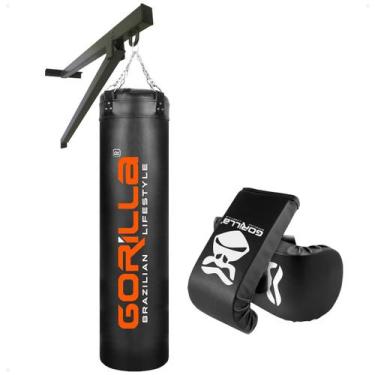 Imagem de Saco De Pancada 160 Cm + Luva + Suporte Parede - Gorilla, Preto, único
