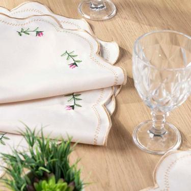 Imagem de Jogo Americano Viena Bordado 100% Poliéster Decorativo para Mesa 12 Peças Avelã Clara Luz Decora