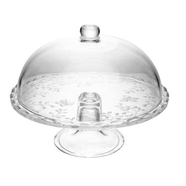 Imagem de Prato para Bolo com Pé e Tampa New Butterfly 30cm x 25cm  Cristal Ecol