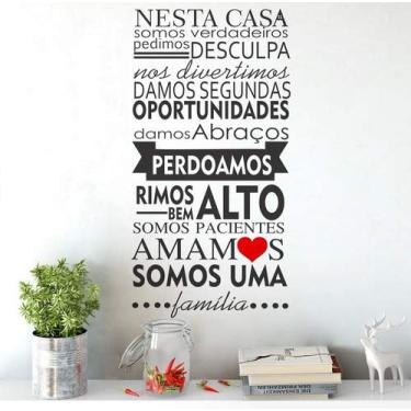 Imagem de Adesivo Decorativo de Parede - Frase "Nesta Casa" - 1.15m x 59cm - Família e Coração