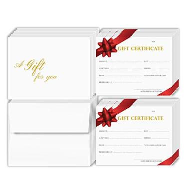 Imagem de Certificados de presente em branco – Ótimo para pequenas empresas, restaurante, spa, maquiagem, salão de beleza capilar, casamento, feriado, Natal, aniversário | Tamanho A2 - 10 x 13 cm | 25 cartões por pacote com envelopes