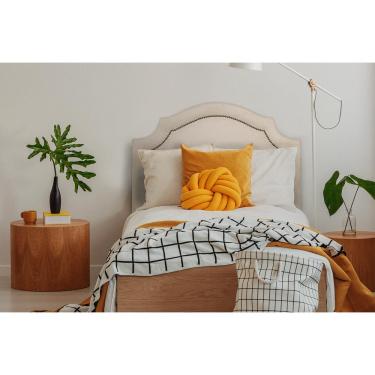 Imagem de Cabeceira Solteiro Provençal 90x60cm Suede Off White - Tachas Prata