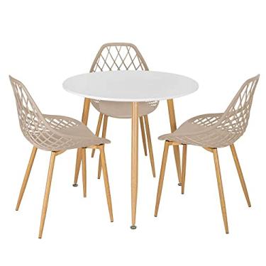 Imagem de Loft7, Mesa de jantar redonda 80 cm branco + 3 cadeiras Clarice Cloe Nude