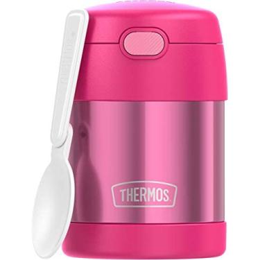 Imagem de THERMOS Pote de comida infantil isolado a vácuo de aço inoxidável com colher dobrável, Rosa