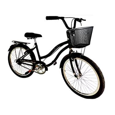 Imagem de Bicicleta feminina aro 24 retrô s/marchas com cesta preto