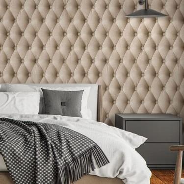 Imagem de Papel De Parede Adesivo 3d Couro Capitonê Bege Marrom 1m