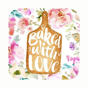 Imagem de Mobiusea Creation Rolo de etiquetas de cozimento assadas com amor | Floral elegante à prova d'água | 5 cm | 300 etiquetas para sacos de padaria, suprimentos de padaria, embalagens de sobremesa, adesivos de biscoito e adesivos de bolo